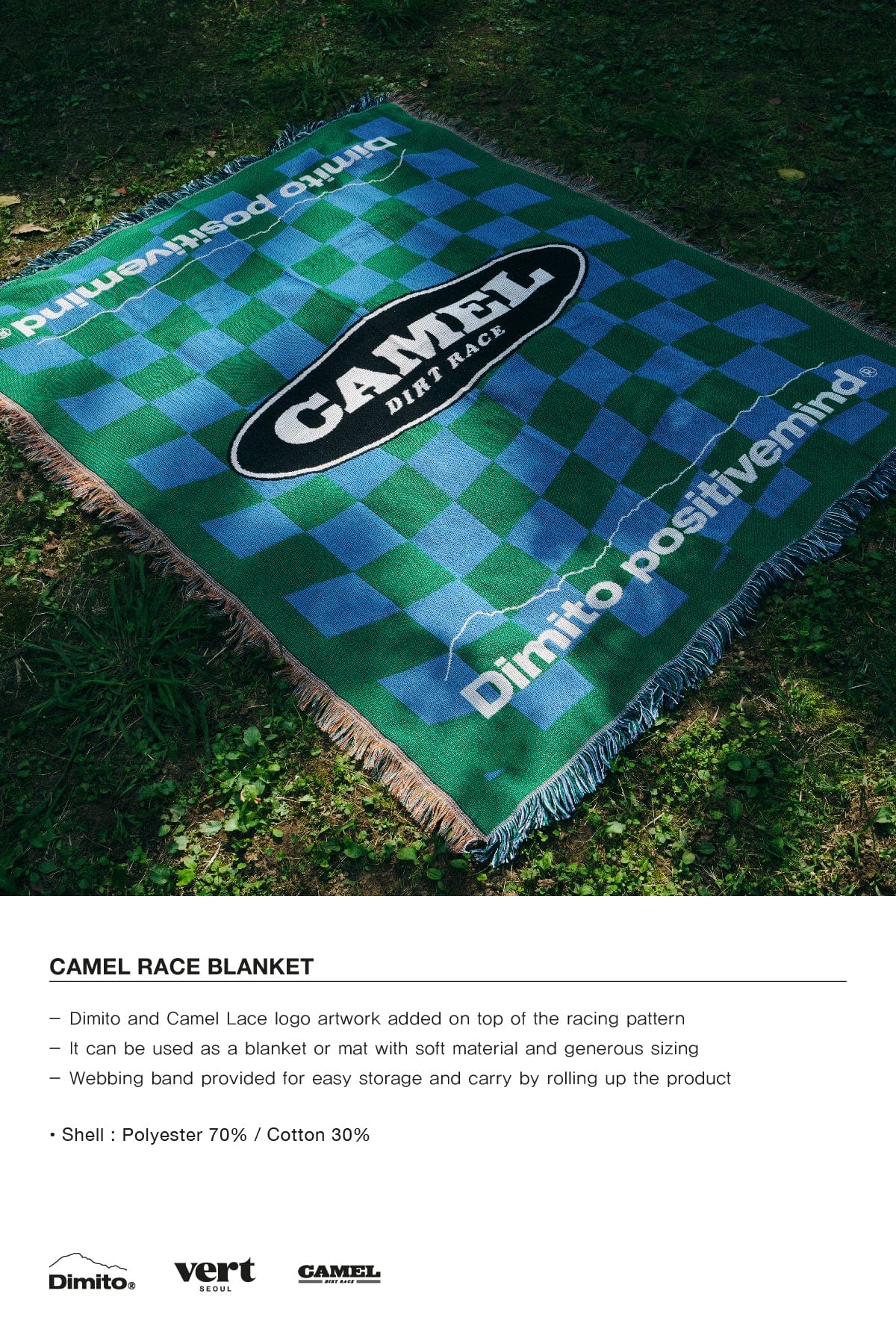 VERT ONE-SIZE CAMEL RACE BLANKET CHECKER BLUE