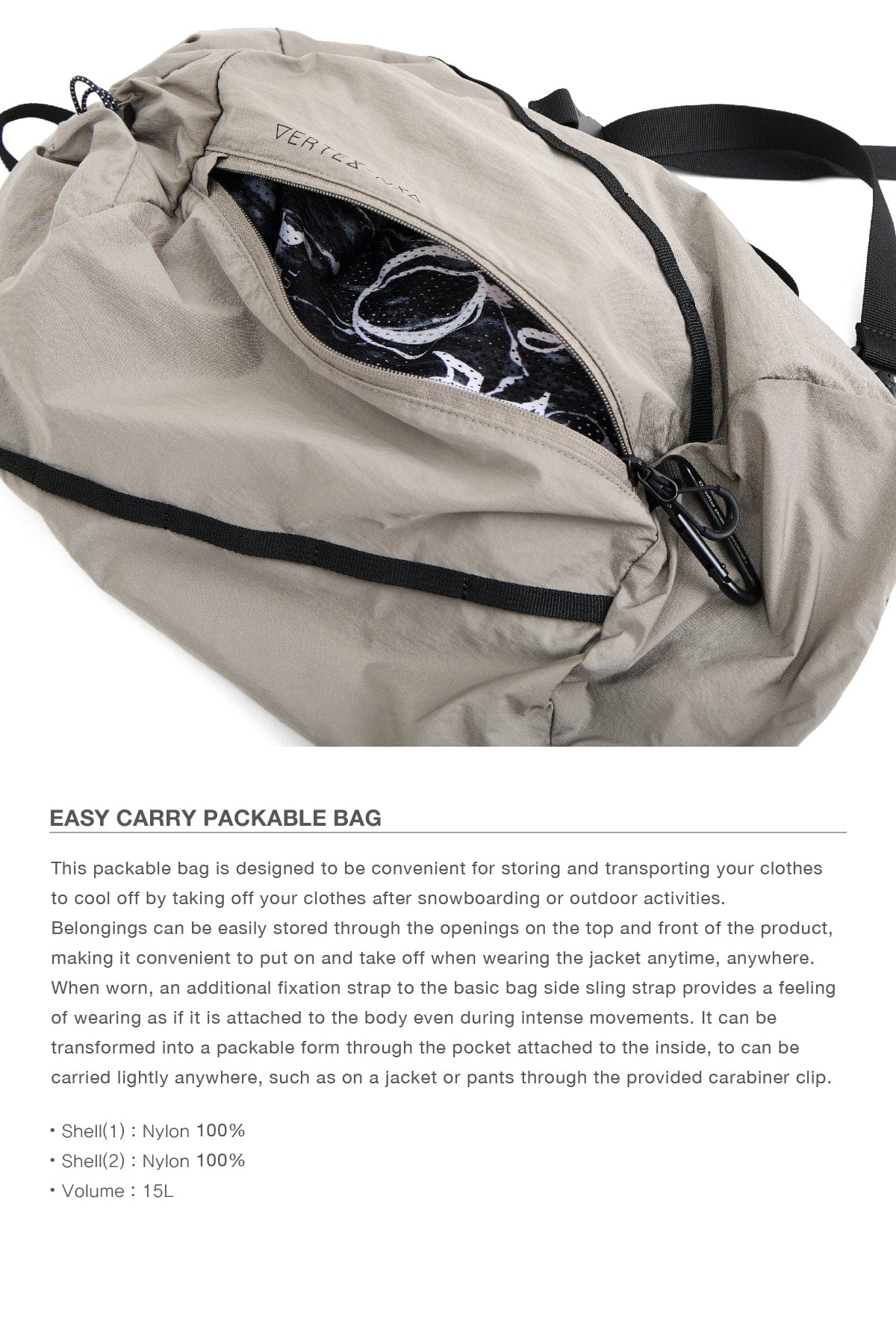 VERT ONE-SIZE EASY CARRY PACKABLE BAG TAN