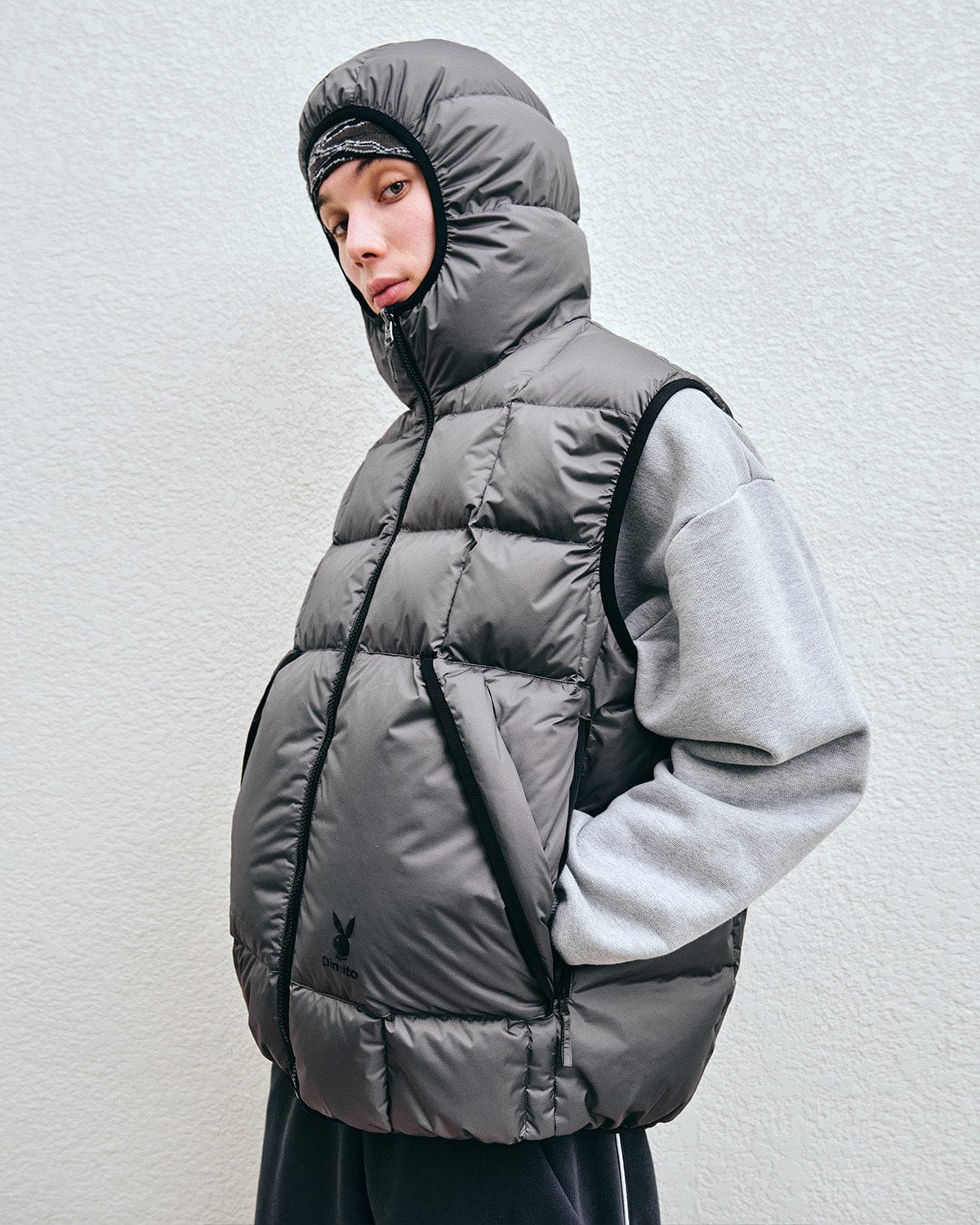 VERT (PLAYBOY X DIMITO) REVERSIBLE HD DOWN VEST GREY