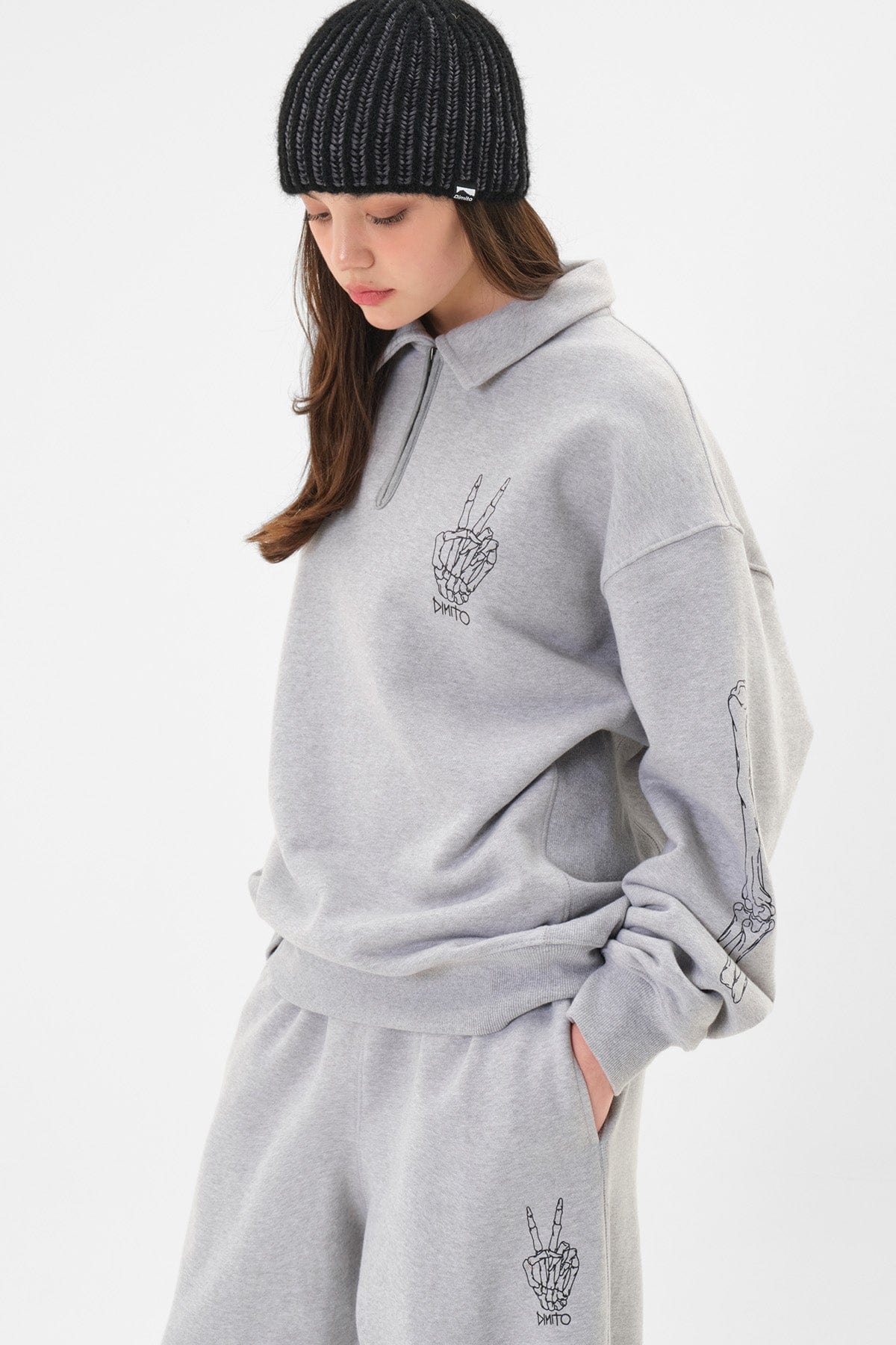 VERT POLO HALF ZIP SWEATSHIRT HEATHER GREY