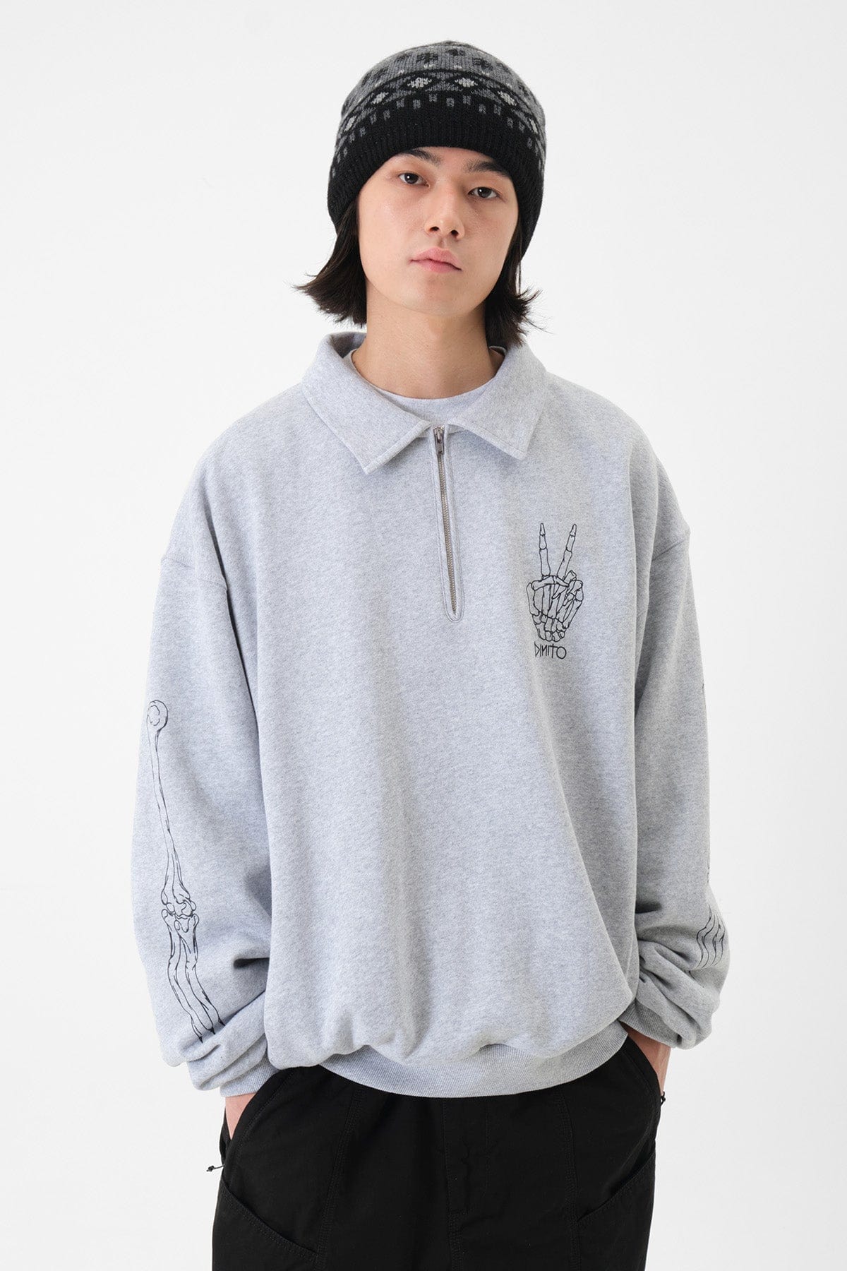 VERT POLO HALF ZIP SWEATSHIRT HEATHER GREY