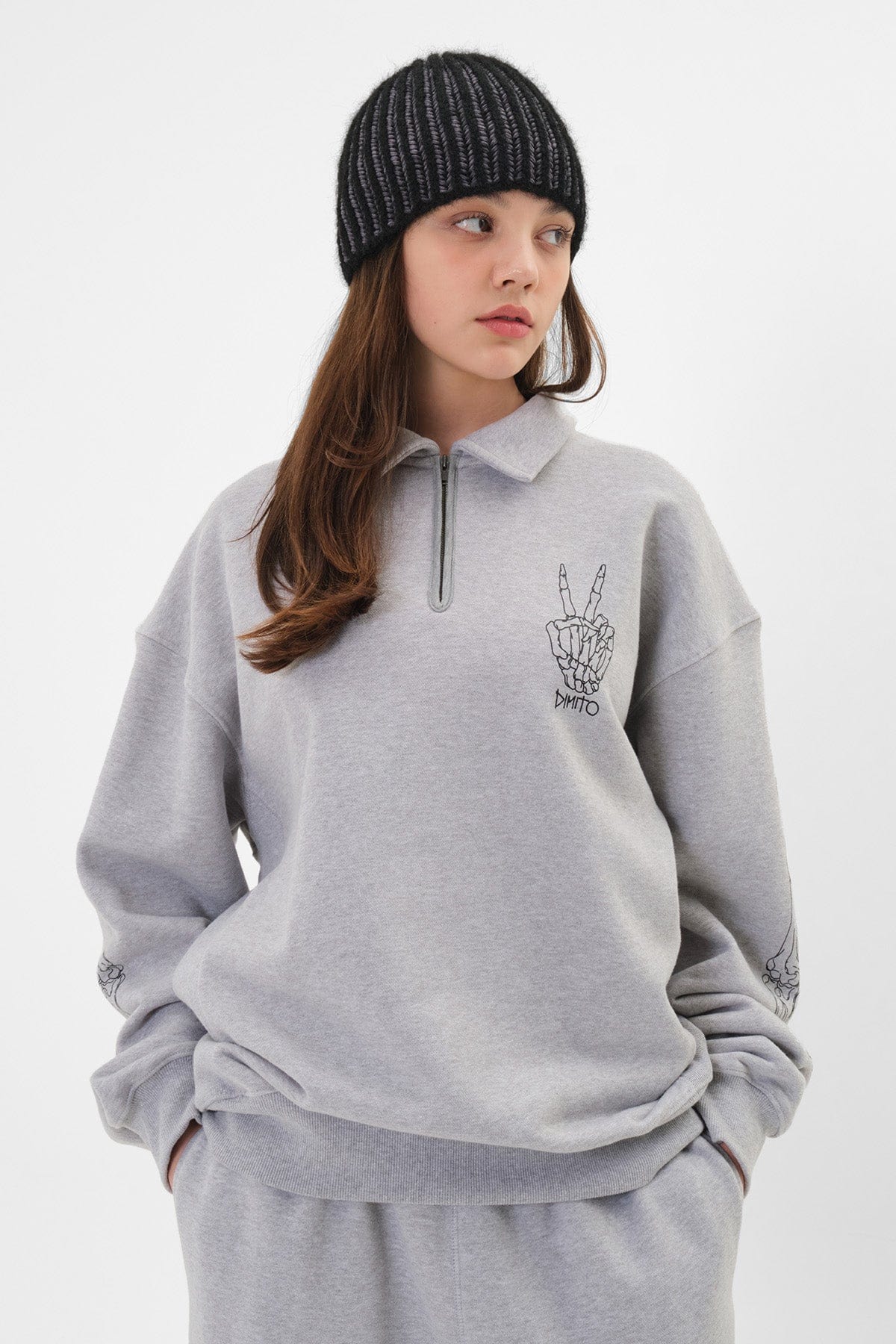 VERT POLO HALF ZIP SWEATSHIRT HEATHER GREY